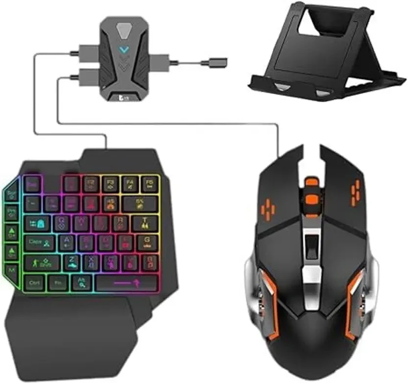 One Handed Gaming Keyboard and Mouse, 4 in 1 Mobile Game Combo Pack Combo Set Designed for Gaming  (Black)