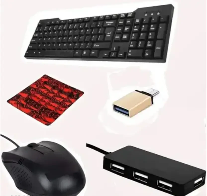 Pack of 4 Keyboard and Mouse Combo with USB Hub, and Mouse Pad Combo Set Combo Set  (Black)
