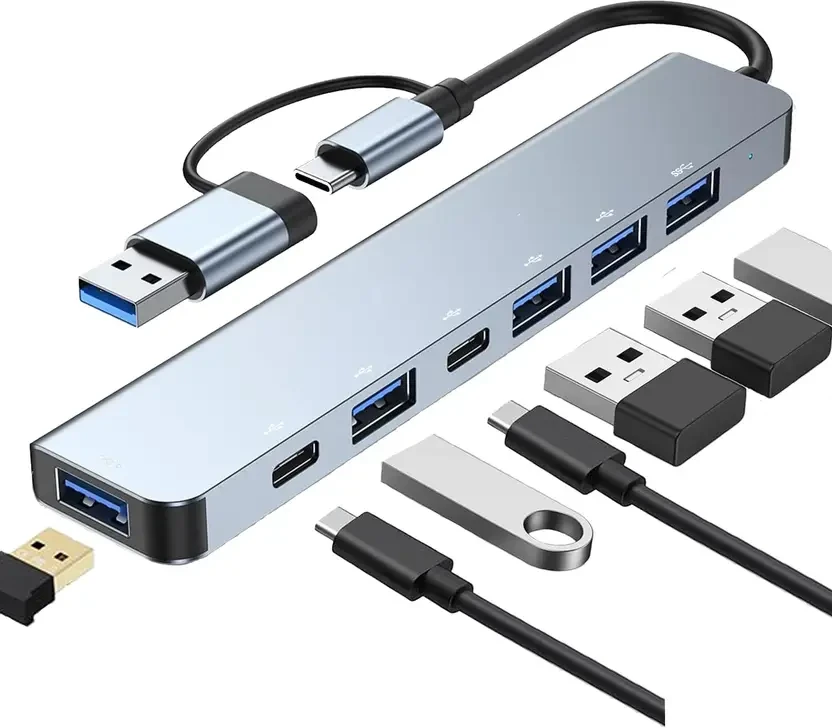 Type-C with USB 3.0,1xUSB 2.0 & TypeC 3.0 PD 7-in-1 Type-C 4K HDMI, 3.0,2xUSB 2.0 & Type C 3.0 PD, SD & Micro SD USB Hub  (Grey)