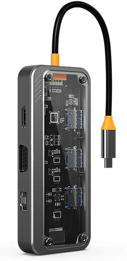 USB C Type HUB 10 in 1 Adapter, See Through Aluminium Dongle for MacBook Pro/Air, Dell, Lenovo and More Laptop Accessory  (Black)