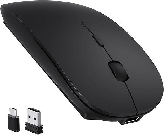 Wireless Mouse with USB A & Type C Receiver, Chargeable Portable Silent USB C Mouse, Dual Mode, Slim Travel Mice for Laptop, MacBook Air/Pro, Mac, Windows, PC, iPad