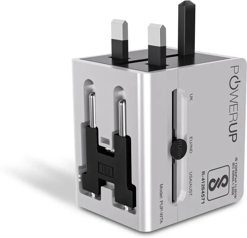 Universal Travel Adapter Dual USB-A & Type-C Port Worldwide Adaptor  (Silver)