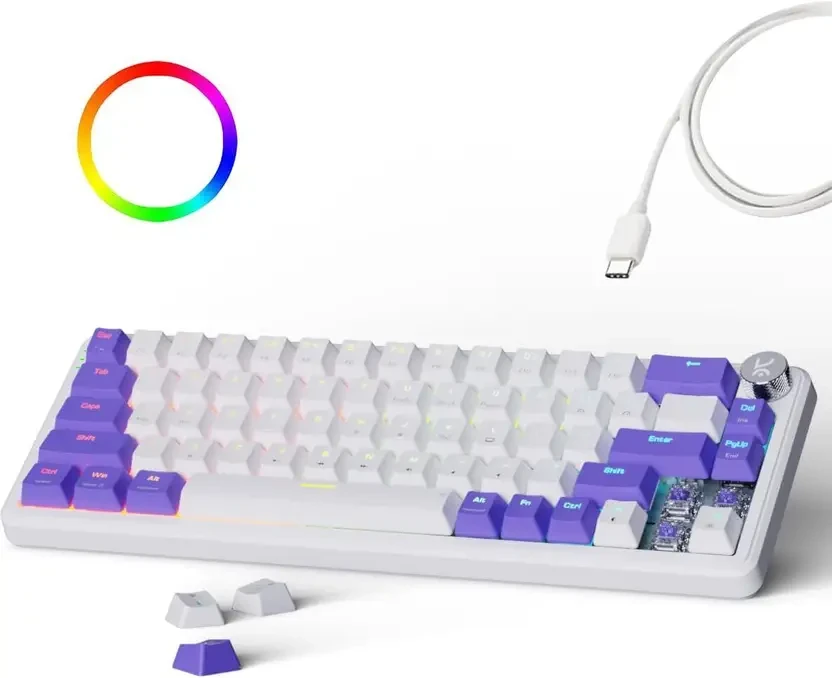 Gaming Keyboard Wired, Rgb & Multi OS Customizable Wired USB Laptop-size Gaming Keyboard Compatible with Desktop, Laptop  (White, Purple)