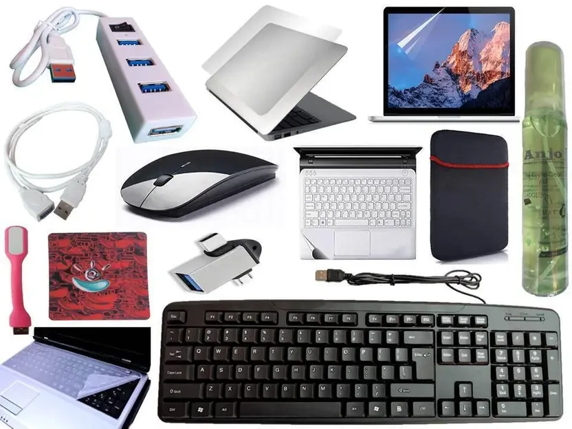 Keyboard-WirelesMouse-Pad-Hub-Clnr-2n1OTG-Ext-LED-Skin-14.6iScrn&KeyGuard&Sleeve Combo Set  (Black)