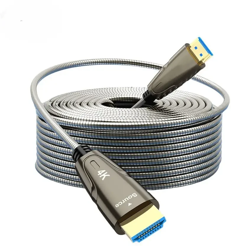 HDMI Cable 20 m Steel Steel Armored 4K HDMI AOC Optical Fiber Cable 2.1 Active HDMI Fiber Optic Cable 20M  (Compatible with Television, Gaming Console, Monitor, Grey, One Cable)